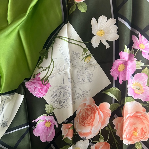 Carlisle Green and Black Floral Silk Scarf - Picture 3 of 7